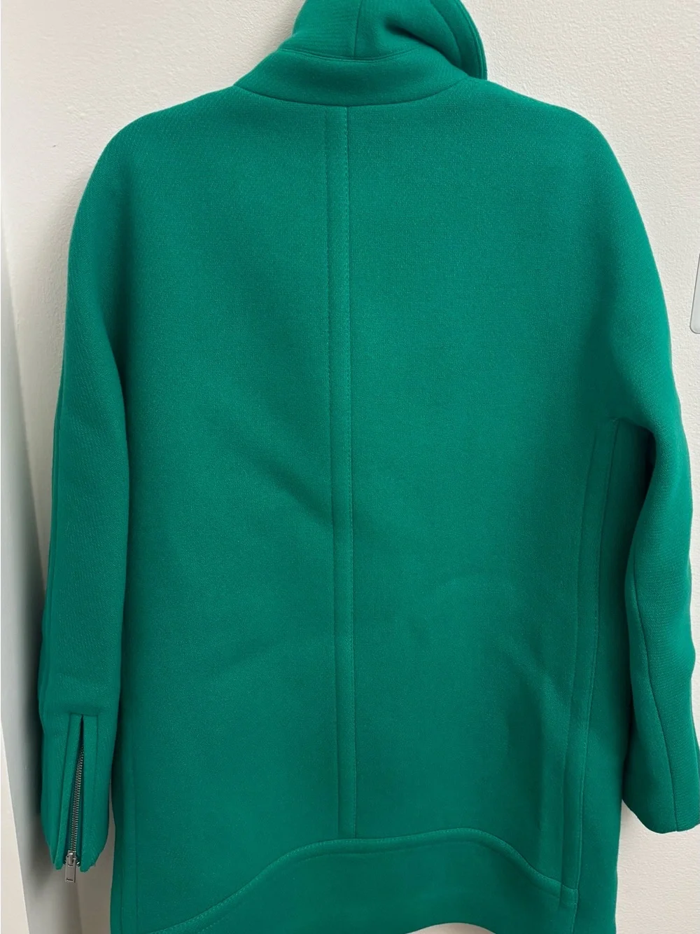 J.Crew Emerald Green Wool Pea Coat Stadium Cloth by Nello Gori 2 Way Zip Size 12